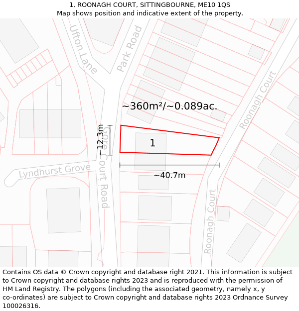 1, ROONAGH COURT, SITTINGBOURNE, ME10 1QS: Plot and title map