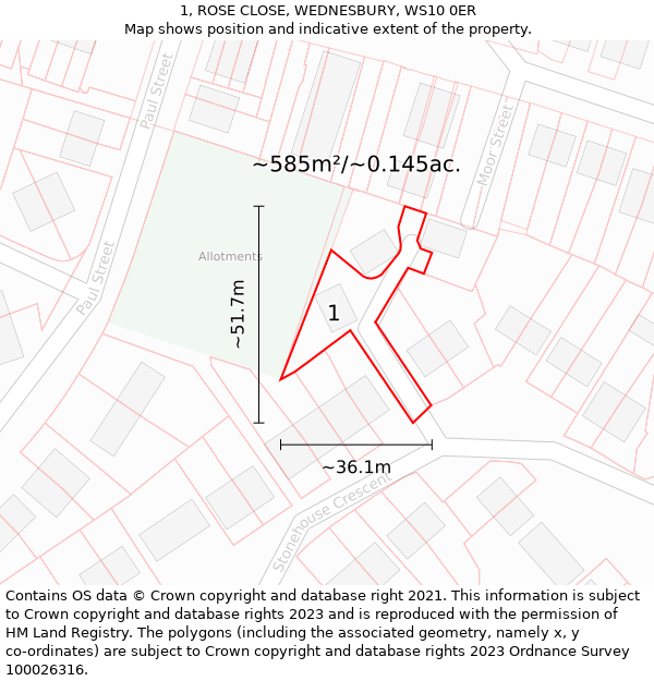 1, ROSE CLOSE, WEDNESBURY, WS10 0ER: Plot and title map