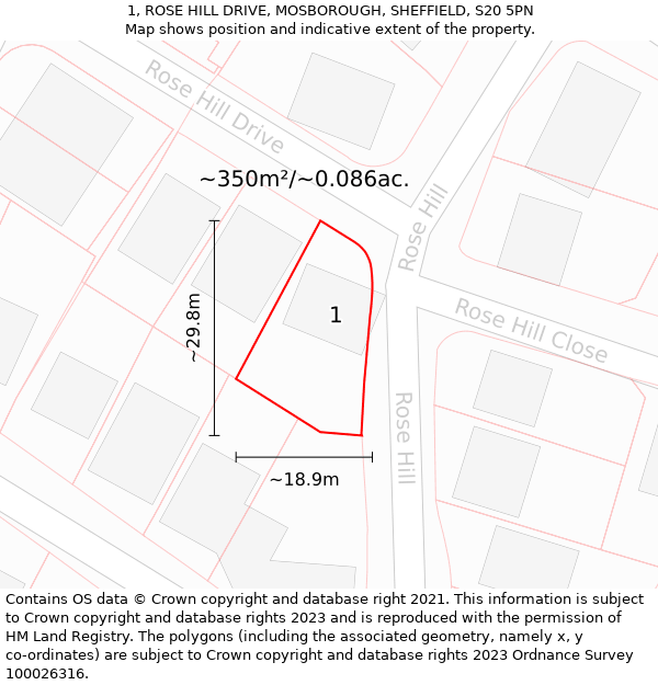 1, ROSE HILL DRIVE, MOSBOROUGH, SHEFFIELD, S20 5PN: Plot and title map