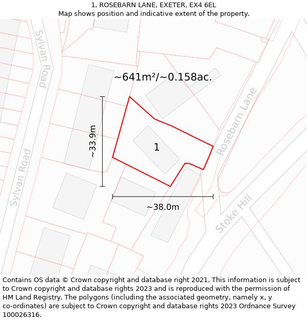 1, ROSEBARN LANE, EXETER, EX4 6EL: Plot and title map