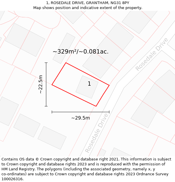 1, ROSEDALE DRIVE, GRANTHAM, NG31 8PY: Plot and title map