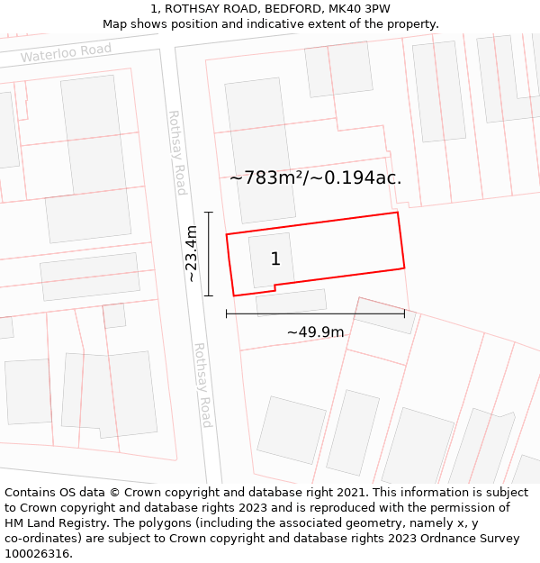 1, ROTHSAY ROAD, BEDFORD, MK40 3PW: Plot and title map