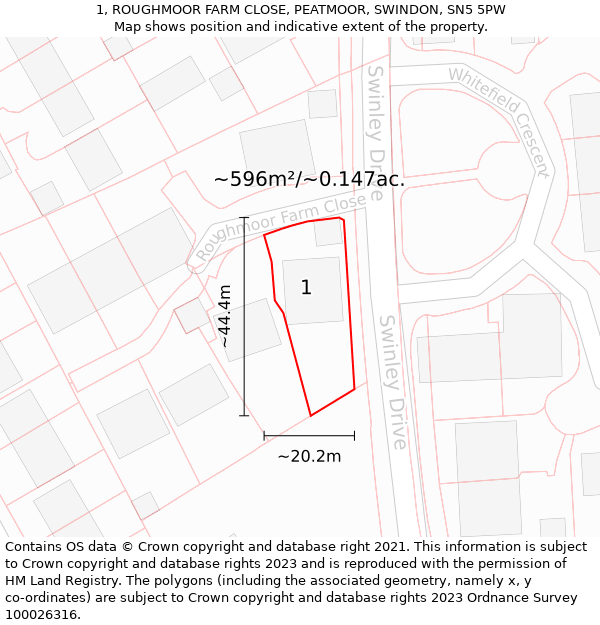 1, ROUGHMOOR FARM CLOSE, PEATMOOR, SWINDON, SN5 5PW: Plot and title map