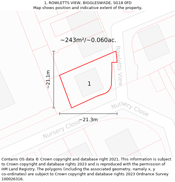 1, ROWLETTS VIEW, BIGGLESWADE, SG18 0FD: Plot and title map