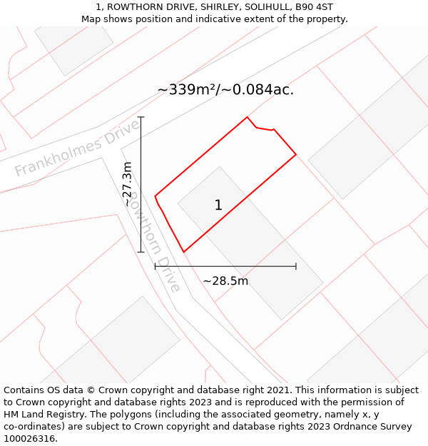 1, ROWTHORN DRIVE, SHIRLEY, SOLIHULL, B90 4ST: Plot and title map