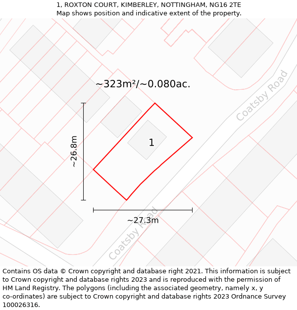 1, ROXTON COURT, KIMBERLEY, NOTTINGHAM, NG16 2TE: Plot and title map