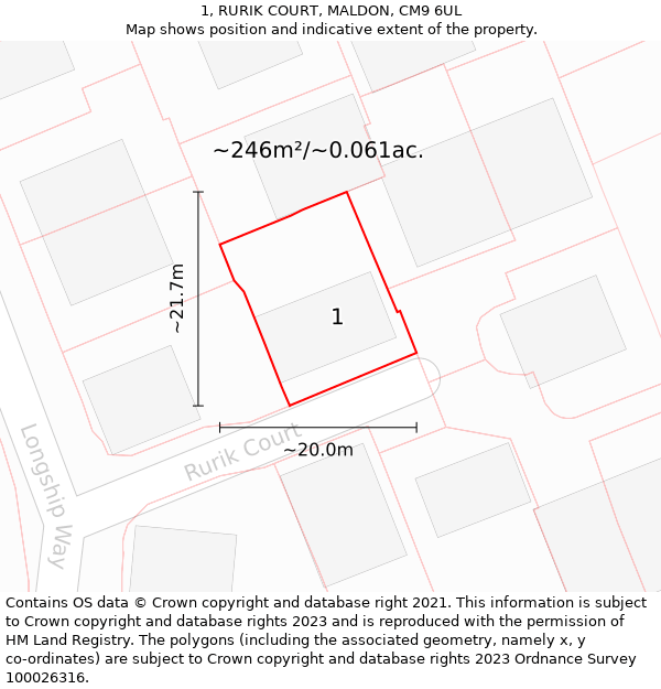 1, RURIK COURT, MALDON, CM9 6UL: Plot and title map