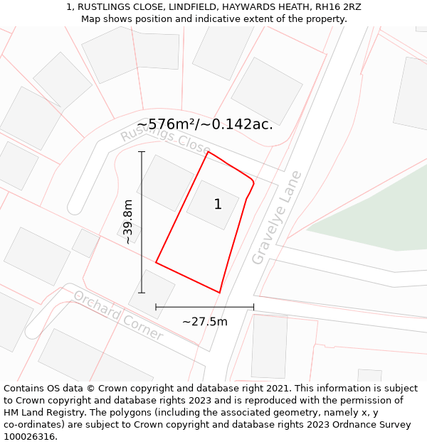 1, RUSTLINGS CLOSE, LINDFIELD, HAYWARDS HEATH, RH16 2RZ: Plot and title map