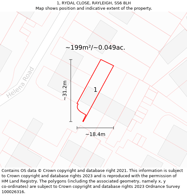 1, RYDAL CLOSE, RAYLEIGH, SS6 8LH: Plot and title map