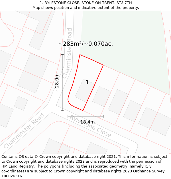 1, RYLESTONE CLOSE, STOKE-ON-TRENT, ST3 7TH: Plot and title map