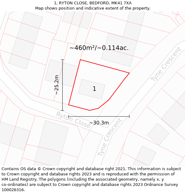 1, RYTON CLOSE, BEDFORD, MK41 7XA: Plot and title map