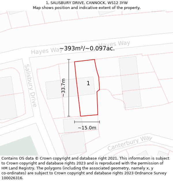 1, SALISBURY DRIVE, CANNOCK, WS12 3YW: Plot and title map