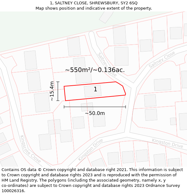 1, SALTNEY CLOSE, SHREWSBURY, SY2 6SQ: Plot and title map