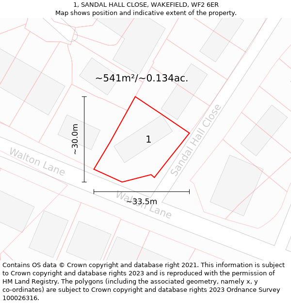 1, SANDAL HALL CLOSE, WAKEFIELD, WF2 6ER: Plot and title map