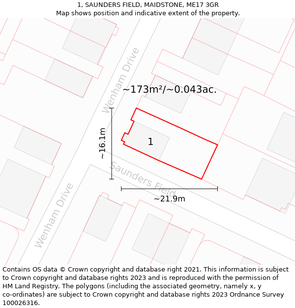 1, SAUNDERS FIELD, MAIDSTONE, ME17 3GR: Plot and title map