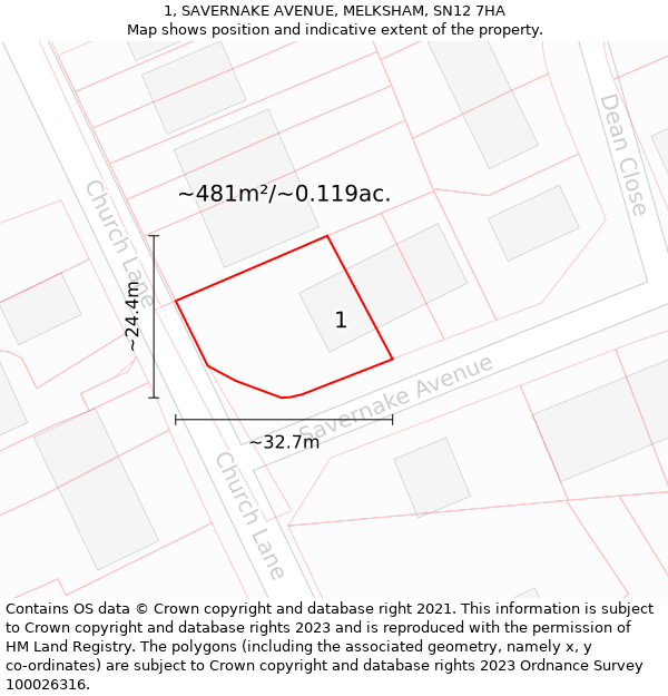 1, SAVERNAKE AVENUE, MELKSHAM, SN12 7HA: Plot and title map