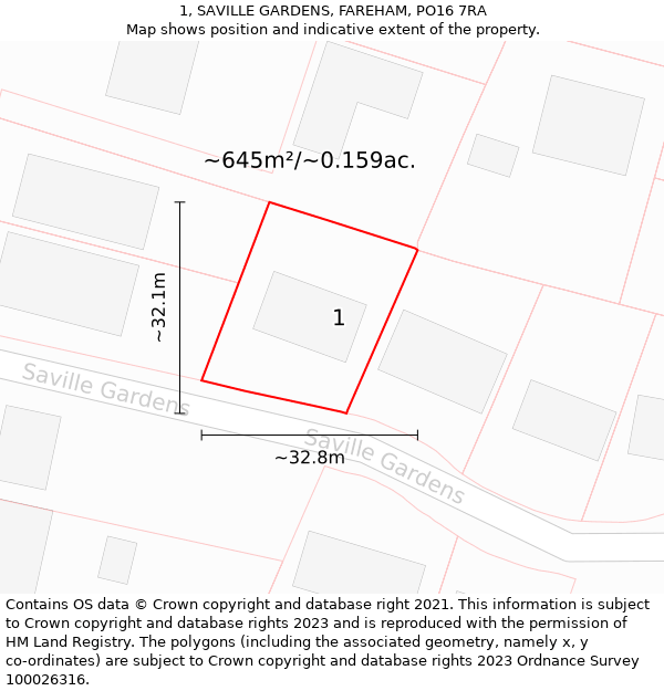 1, SAVILLE GARDENS, FAREHAM, PO16 7RA: Plot and title map