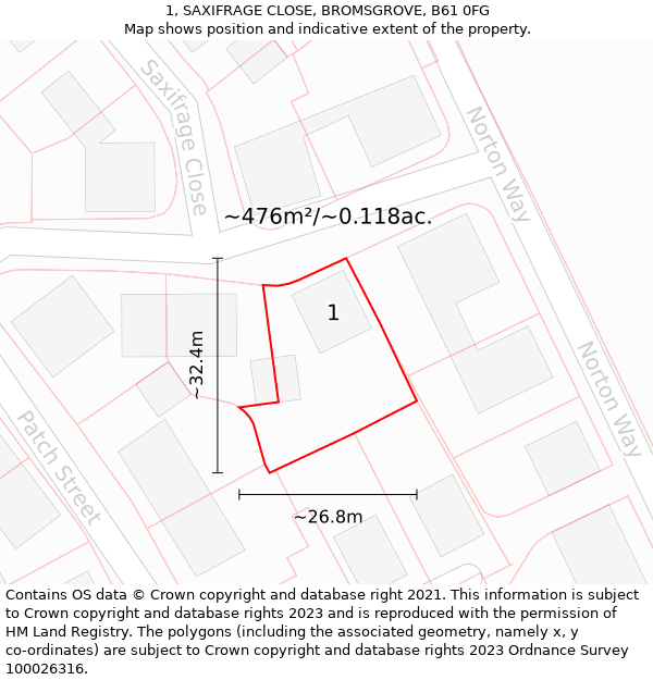 1, SAXIFRAGE CLOSE, BROMSGROVE, B61 0FG: Plot and title map