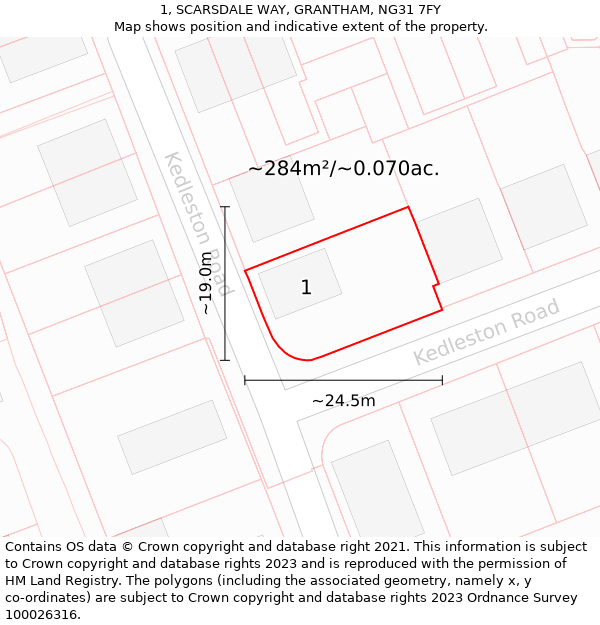 1, SCARSDALE WAY, GRANTHAM, NG31 7FY: Plot and title map