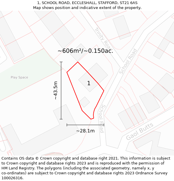 1, SCHOOL ROAD, ECCLESHALL, STAFFORD, ST21 6AS: Plot and title map