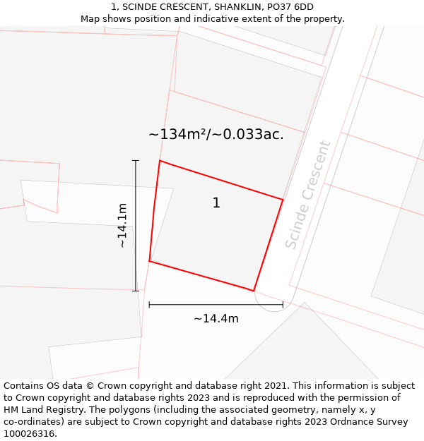 1, SCINDE CRESCENT, SHANKLIN, PO37 6DD: Plot and title map