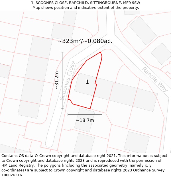 1, SCOONES CLOSE, BAPCHILD, SITTINGBOURNE, ME9 9SW: Plot and title map