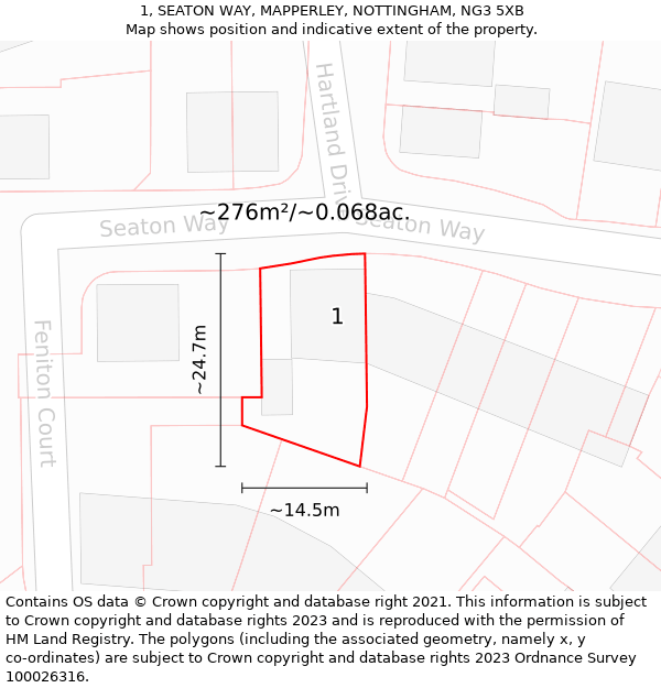 1, SEATON WAY, MAPPERLEY, NOTTINGHAM, NG3 5XB: Plot and title map