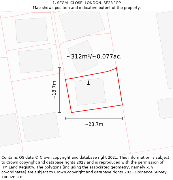 1, SEGAL CLOSE, LONDON, SE23 1PP: Plot and title map