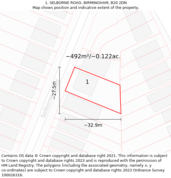 1, SELBORNE ROAD, BIRMINGHAM, B20 2DN: Plot and title map