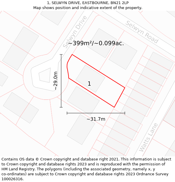 1, SELWYN DRIVE, EASTBOURNE, BN21 2LP: Plot and title map