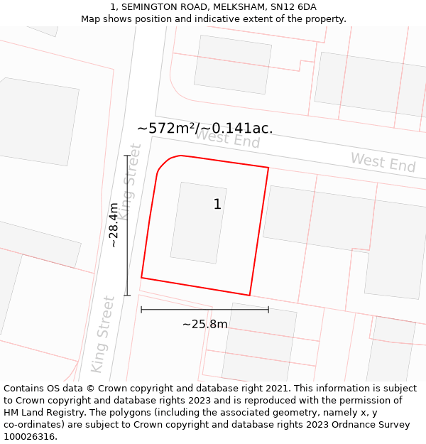 1, SEMINGTON ROAD, MELKSHAM, SN12 6DA: Plot and title map