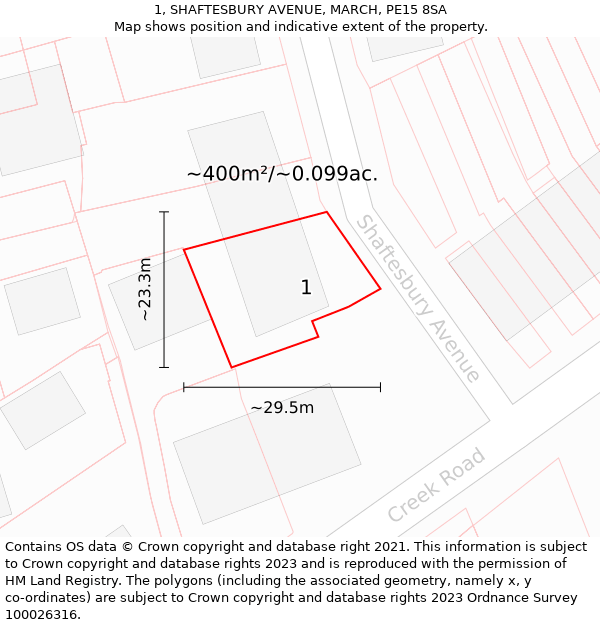 1, SHAFTESBURY AVENUE, MARCH, PE15 8SA: Plot and title map