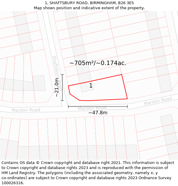 1, SHAFTSBURY ROAD, BIRMINGHAM, B26 3ES: Plot and title map