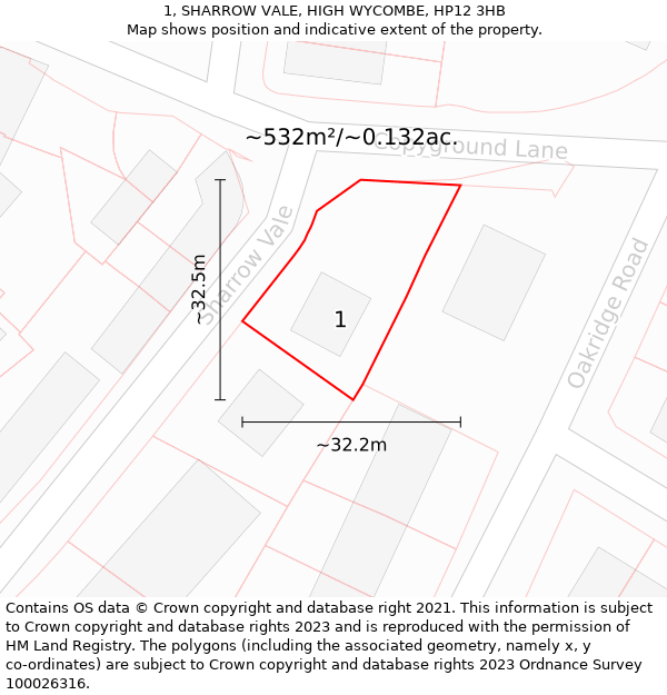 1, SHARROW VALE, HIGH WYCOMBE, HP12 3HB: Plot and title map