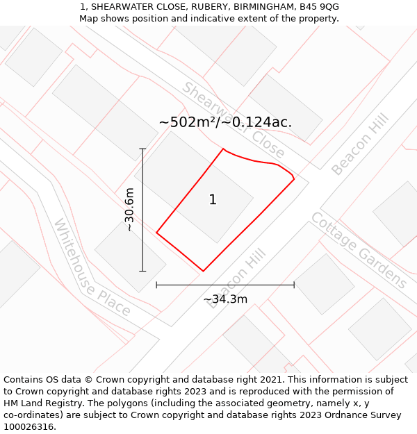 1, SHEARWATER CLOSE, RUBERY, BIRMINGHAM, B45 9QG: Plot and title map