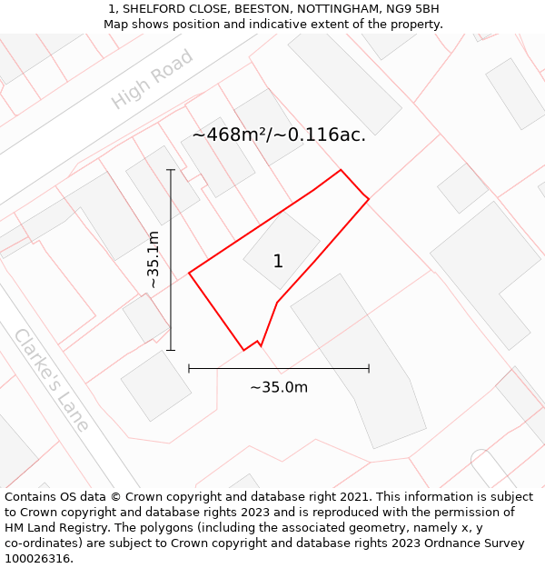 1, SHELFORD CLOSE, BEESTON, NOTTINGHAM, NG9 5BH: Plot and title map