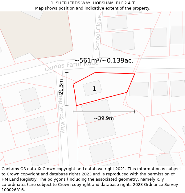 1, SHEPHERDS WAY, HORSHAM, RH12 4LT: Plot and title map