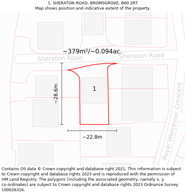 1, SHERATON ROAD, BROMSGROVE, B60 2RT: Plot and title map