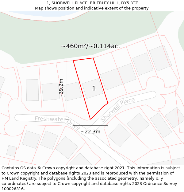 1, SHORWELL PLACE, BRIERLEY HILL, DY5 3TZ: Plot and title map