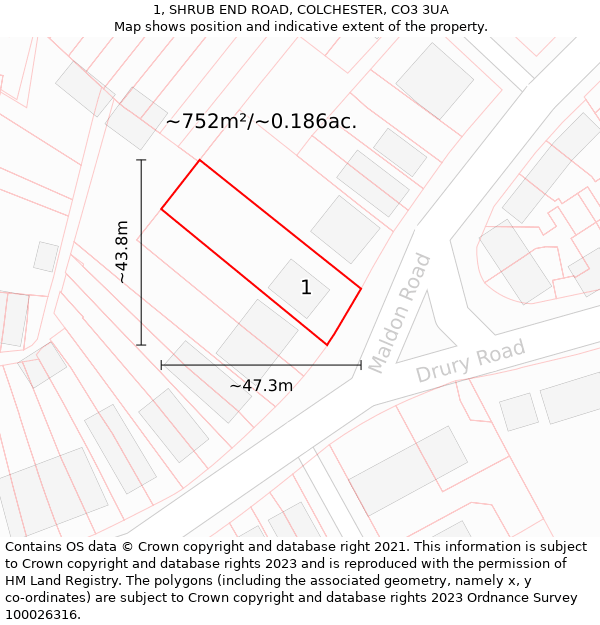 1, SHRUB END ROAD, COLCHESTER, CO3 3UA: Plot and title map