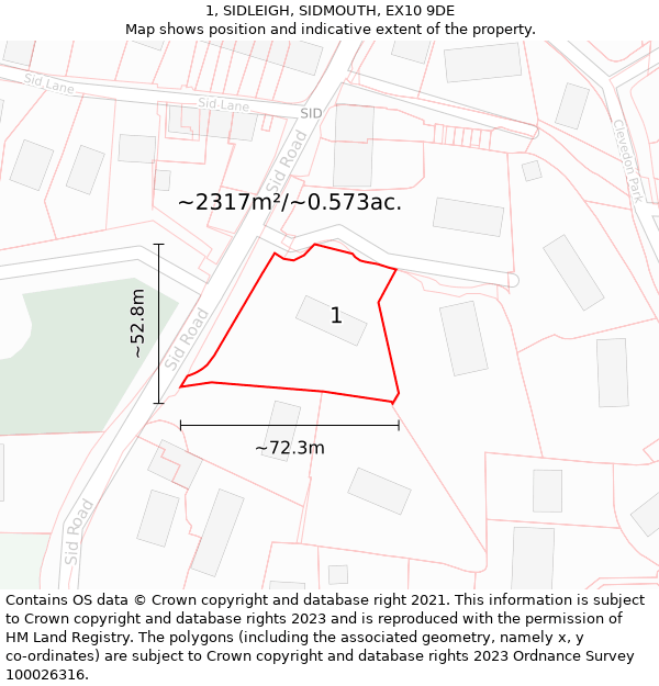 1, SIDLEIGH, SIDMOUTH, EX10 9DE: Plot and title map