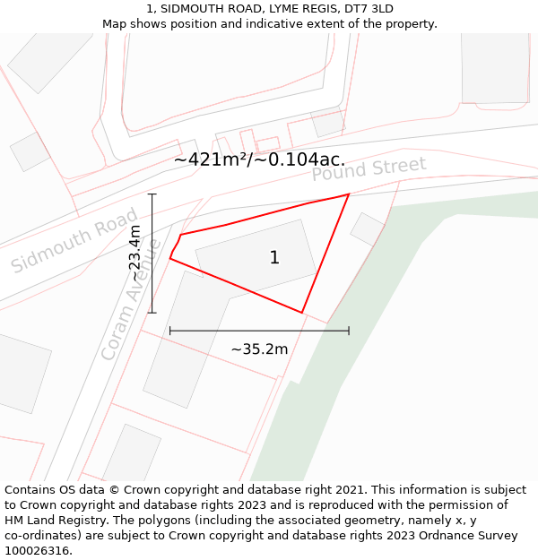 1, SIDMOUTH ROAD, LYME REGIS, DT7 3LD: Plot and title map