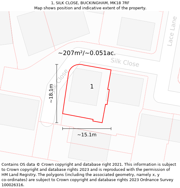 1, SILK CLOSE, BUCKINGHAM, MK18 7RF: Plot and title map
