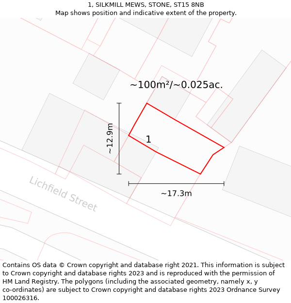 1, SILKMILL MEWS, STONE, ST15 8NB: Plot and title map