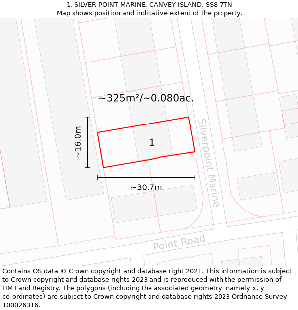 1, SILVER POINT MARINE, CANVEY ISLAND, SS8 7TN: Plot and title map