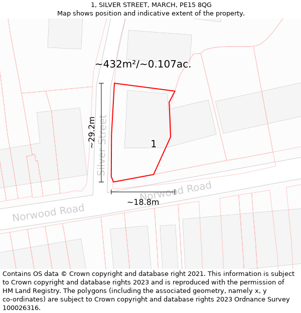 1, SILVER STREET, MARCH, PE15 8QG: Plot and title map