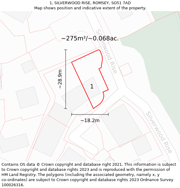 1, SILVERWOOD RISE, ROMSEY, SO51 7AD: Plot and title map