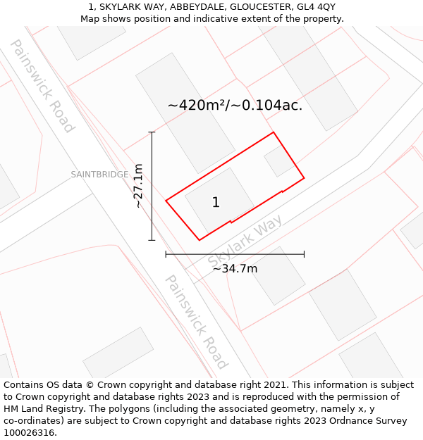 1, SKYLARK WAY, ABBEYDALE, GLOUCESTER, GL4 4QY: Plot and title map