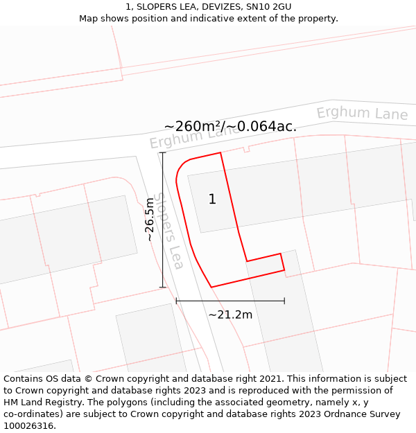 1, SLOPERS LEA, DEVIZES, SN10 2GU: Plot and title map