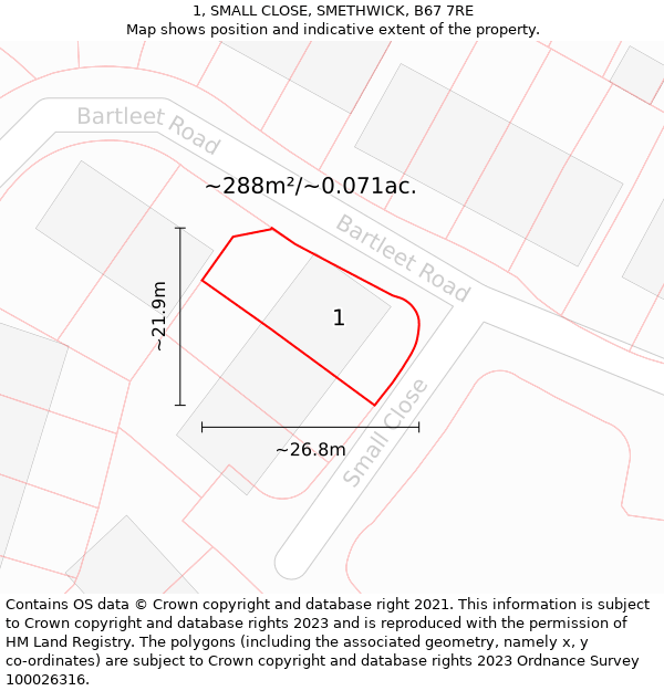 1, SMALL CLOSE, SMETHWICK, B67 7RE: Plot and title map